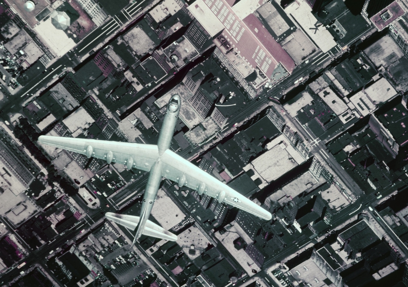 overhead view of Convair B-36 long range strategic bomber