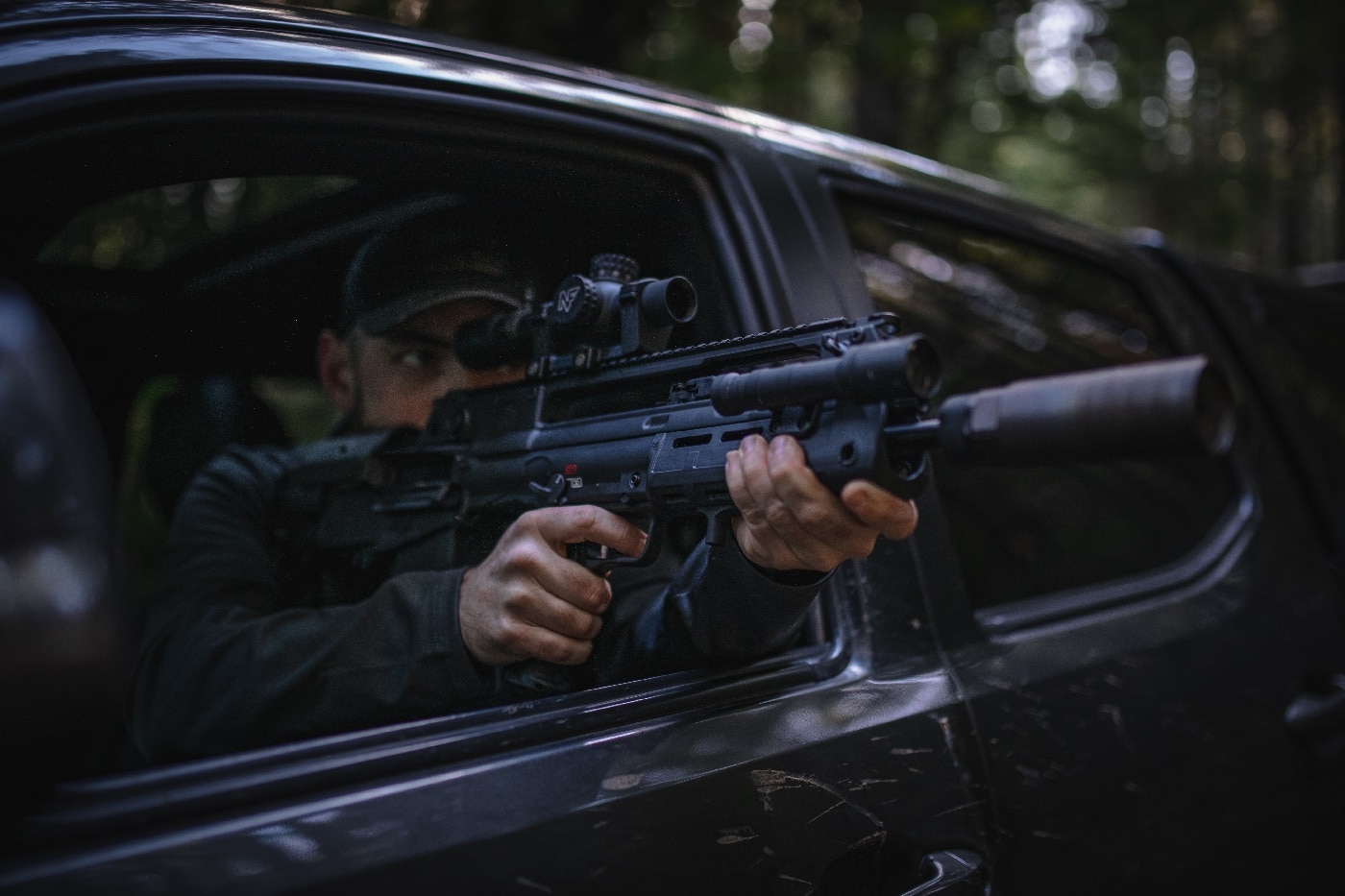 shooting the Hellion from inside a car vehicle SUV