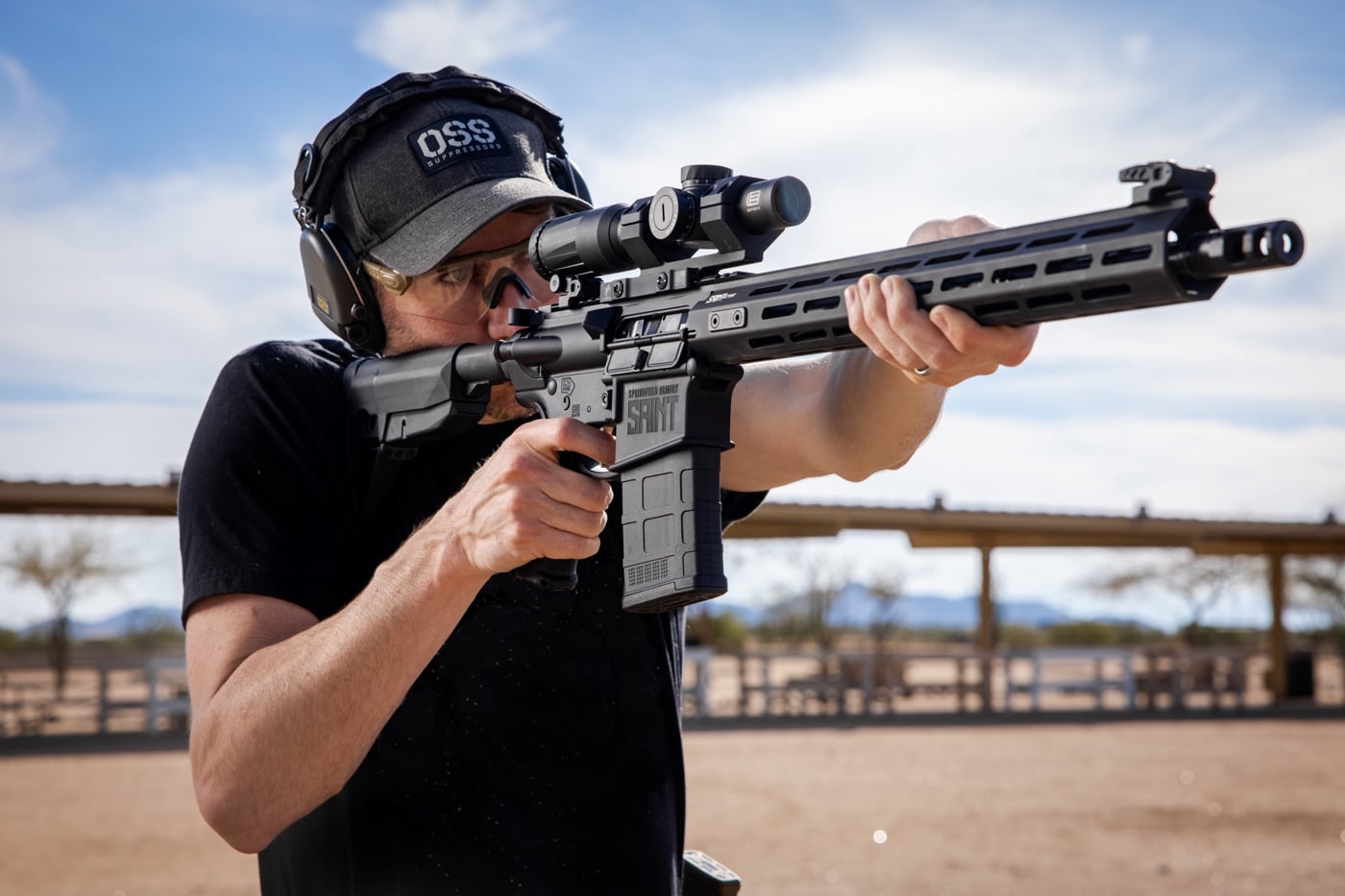 AR-15 semi-automatic rifle on shooting range