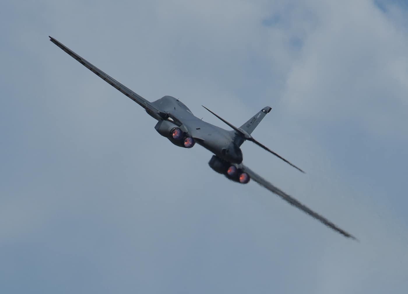 B-1B bomber takes off from runway