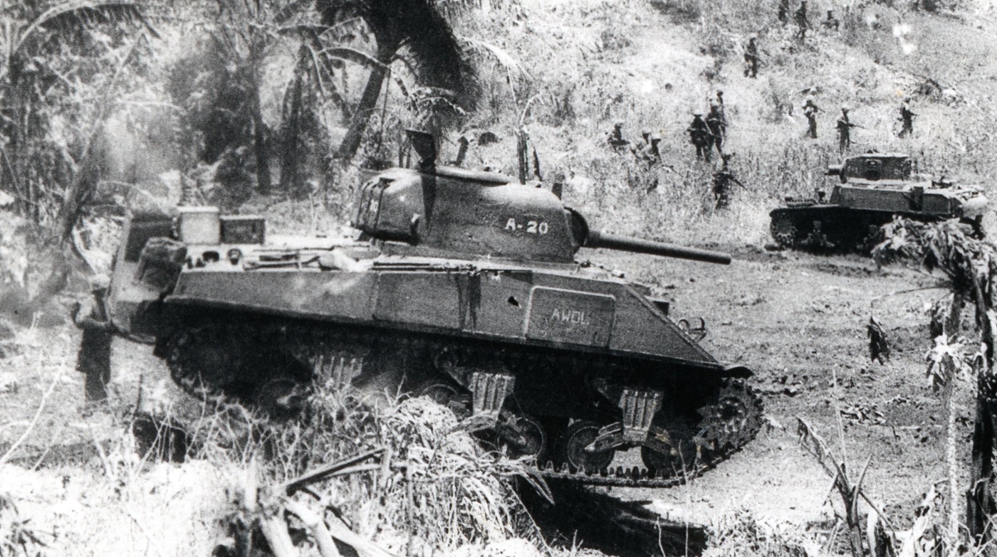 M4 Sherman tank during Battle of Saipan in World War II