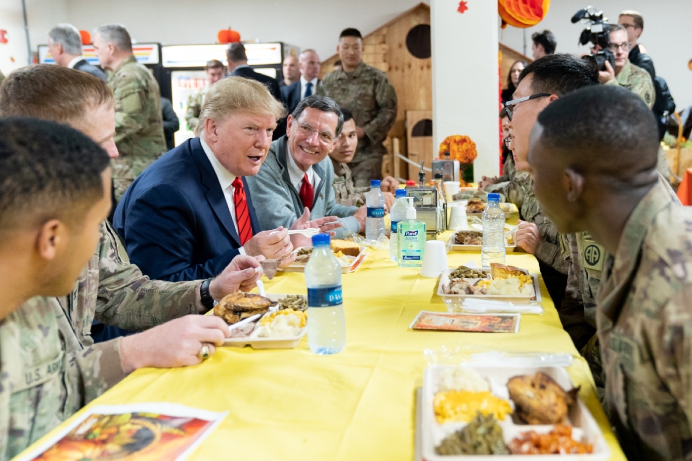 President Donald J Trump eats with US Army soldiers at Bagram Air Base Afghanistan