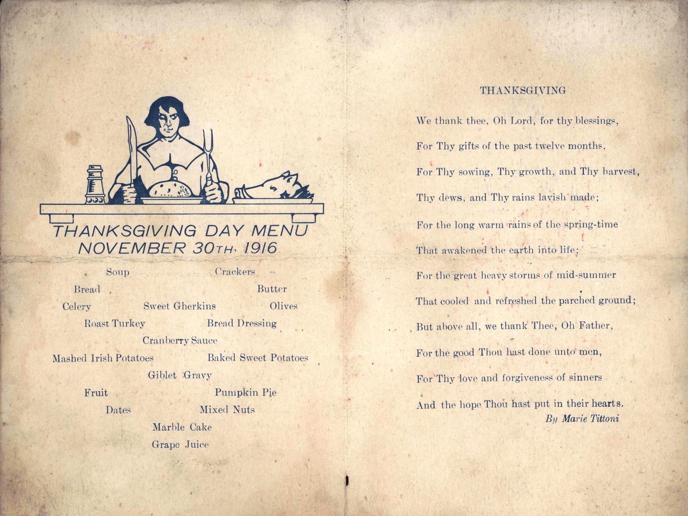 Thanksgiving Day menu Parris Island SC 1916