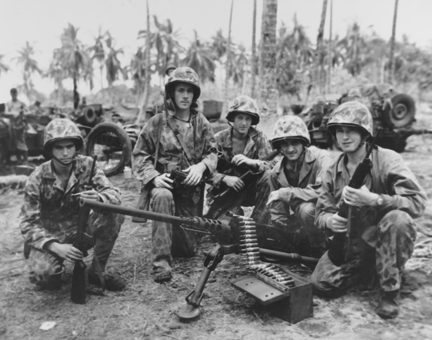 US Marines on Cape Torokina with M2 Browning Machine Gun during Bougainville campaign Solomon Islands