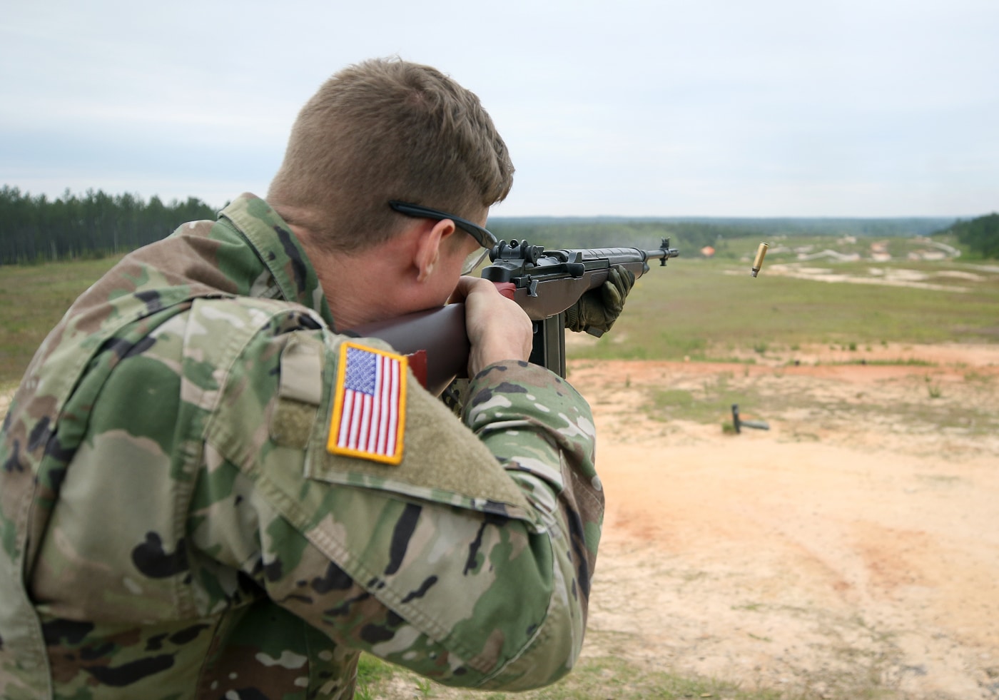 US Special Forces sergeant fires M14 rifle on shooting range during training at Fort Bragg NC