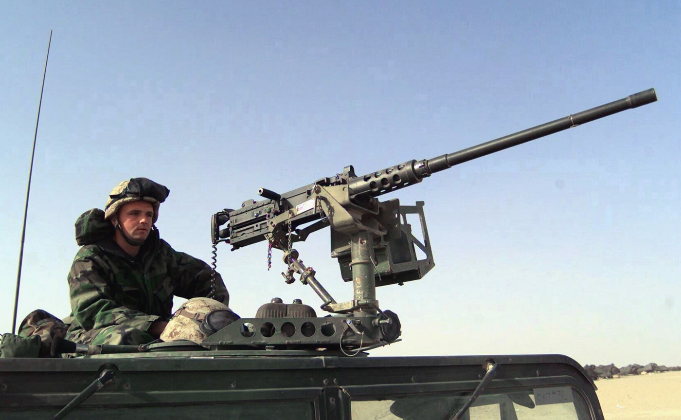 USMC sergeant mans M2HB machine gun in Iraq