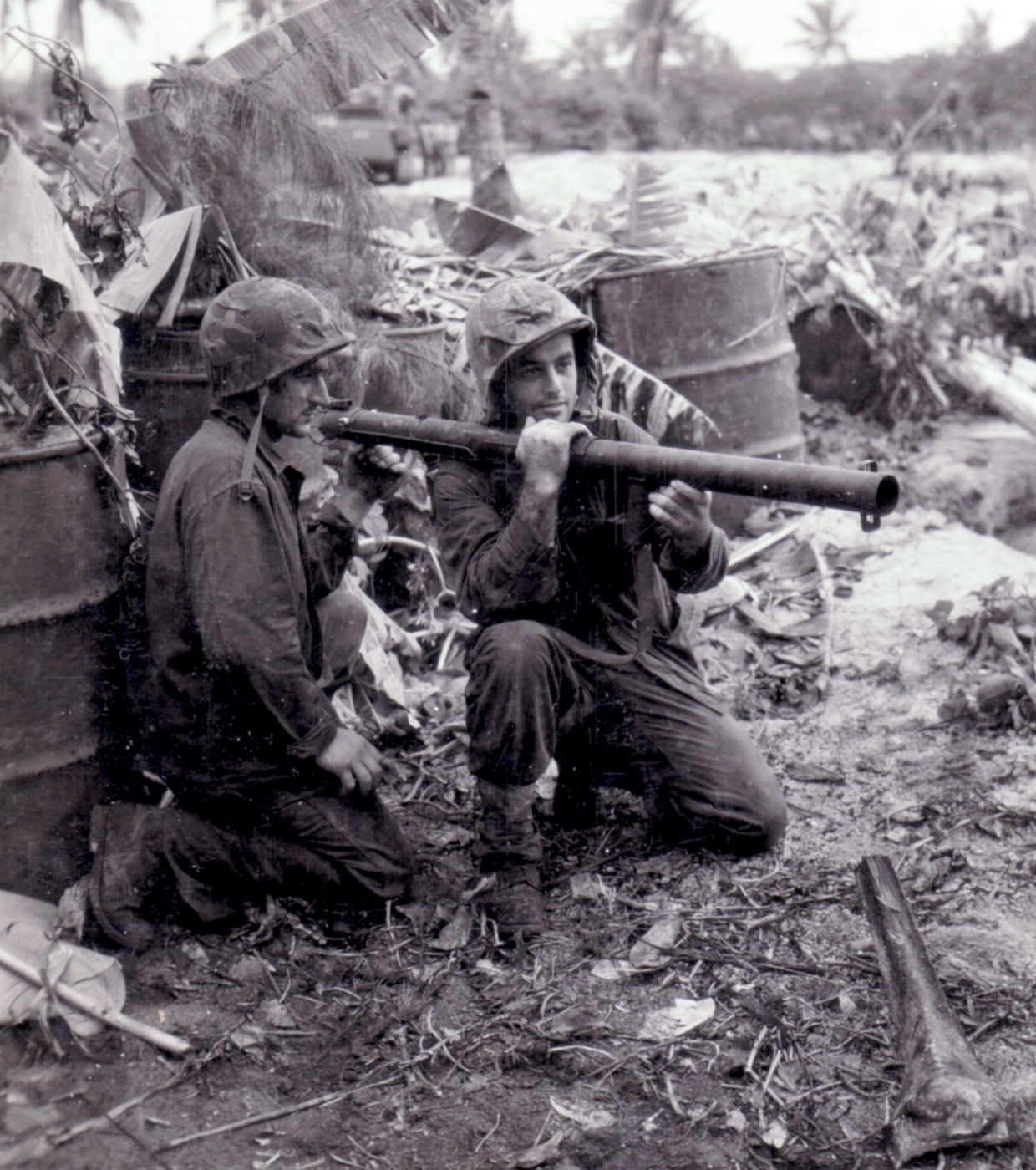 United States Marine Corps bazooka team during Battle of Saipan in World War II