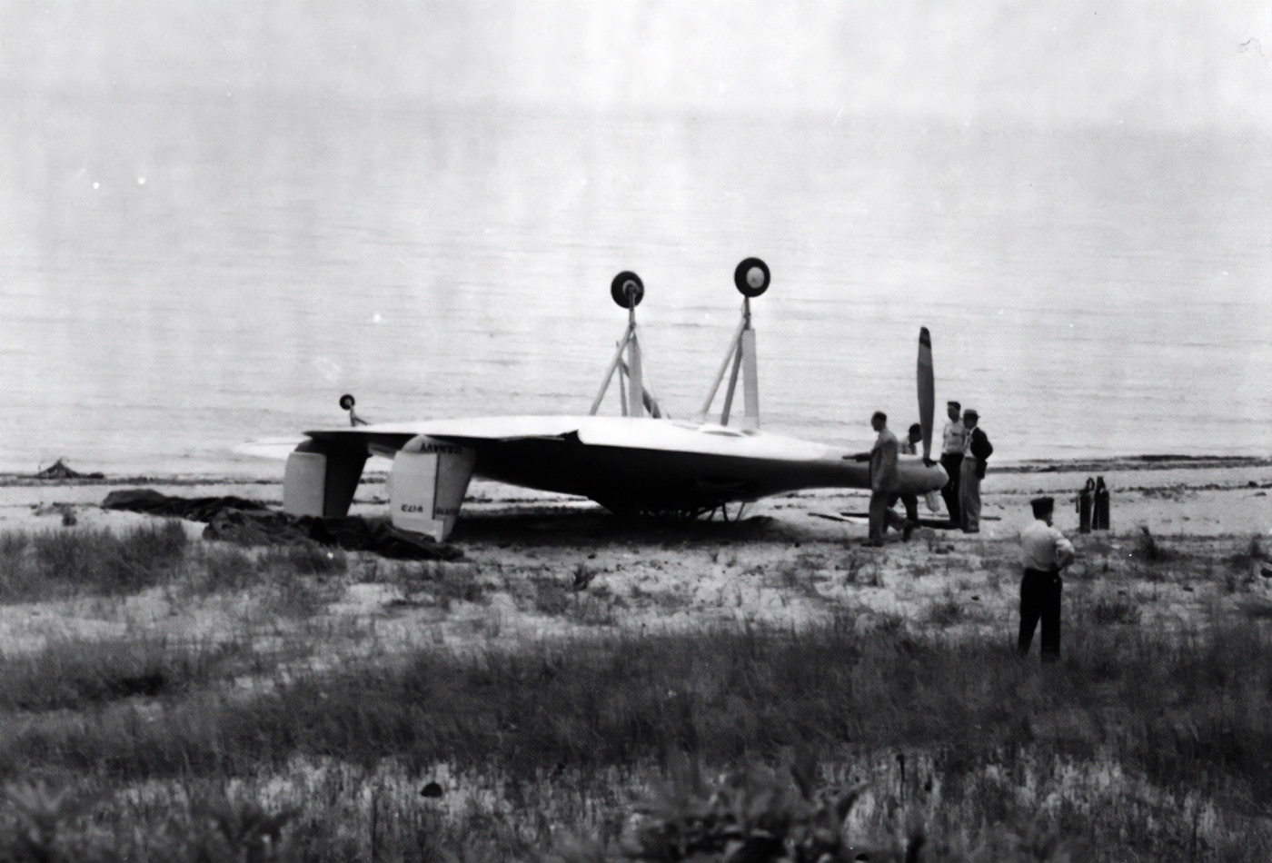 Vought V-173 crash on beach upside down