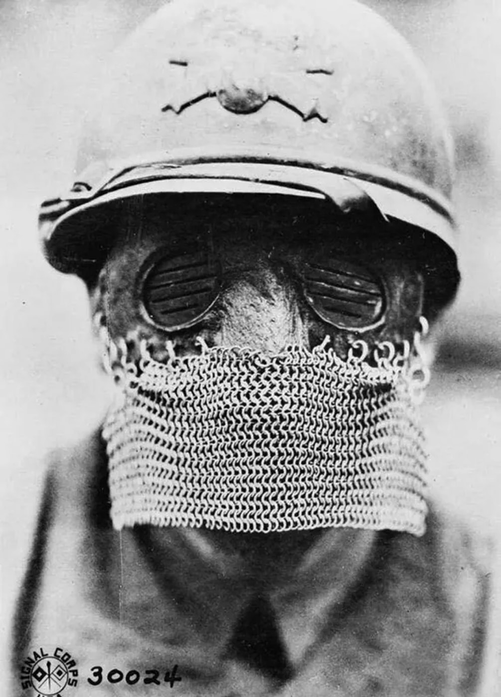 World War I tanker helmet splatter helmet spall chainmail