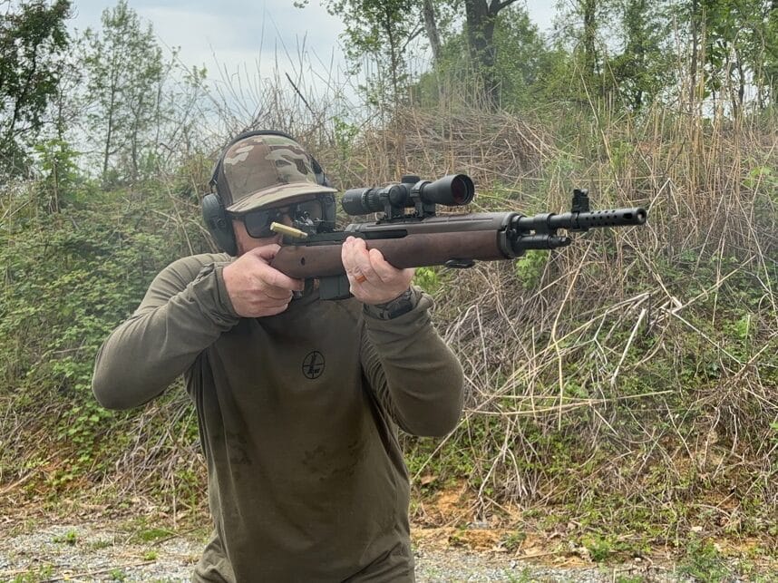 author shooting Springfield Armory M1A Scout Squad during testing of the gun