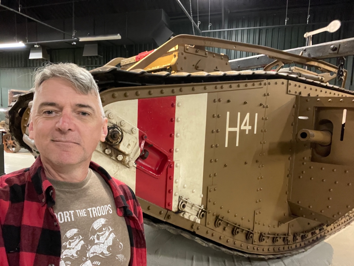 author with Mark V tank