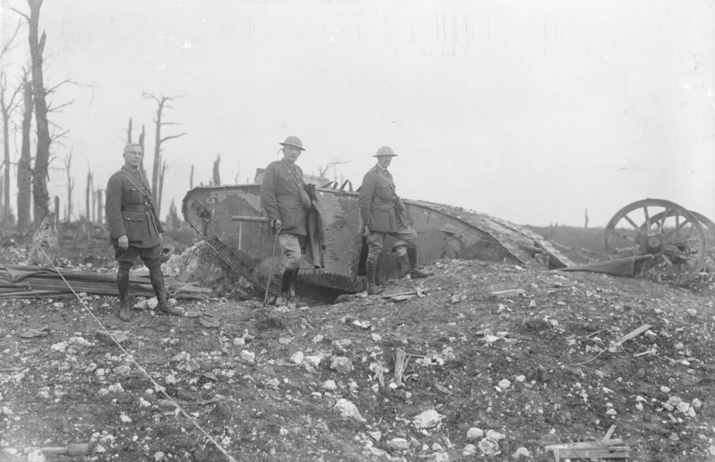 derelict Mark I tank on first day of use