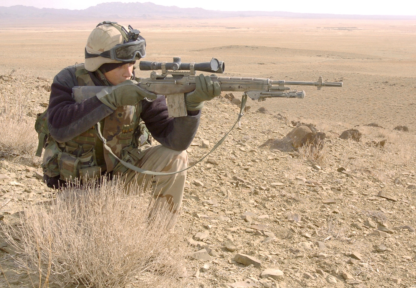 designated marksman with M14 rifle in War on Terror Afghanistan