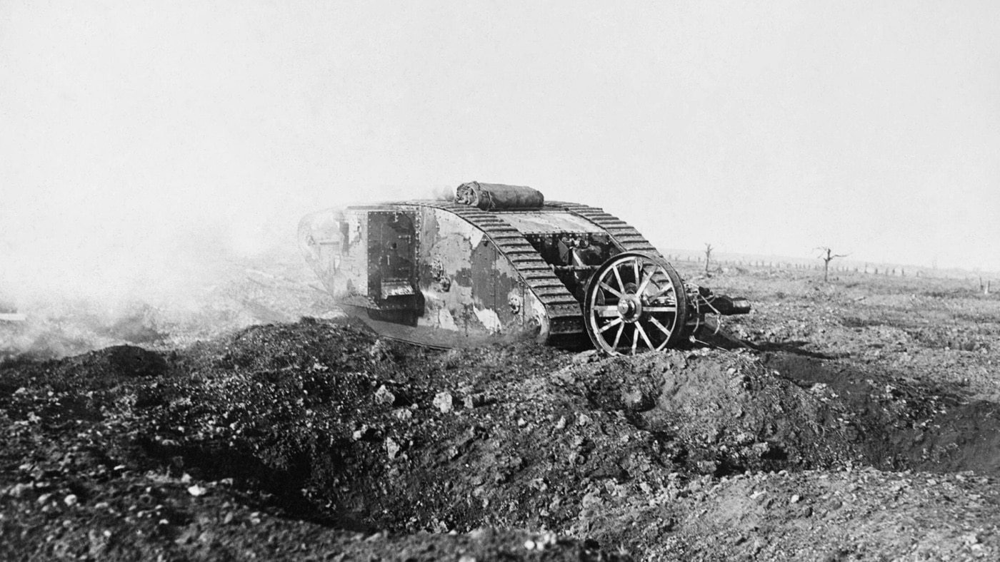 destroyed Mark I tank in France