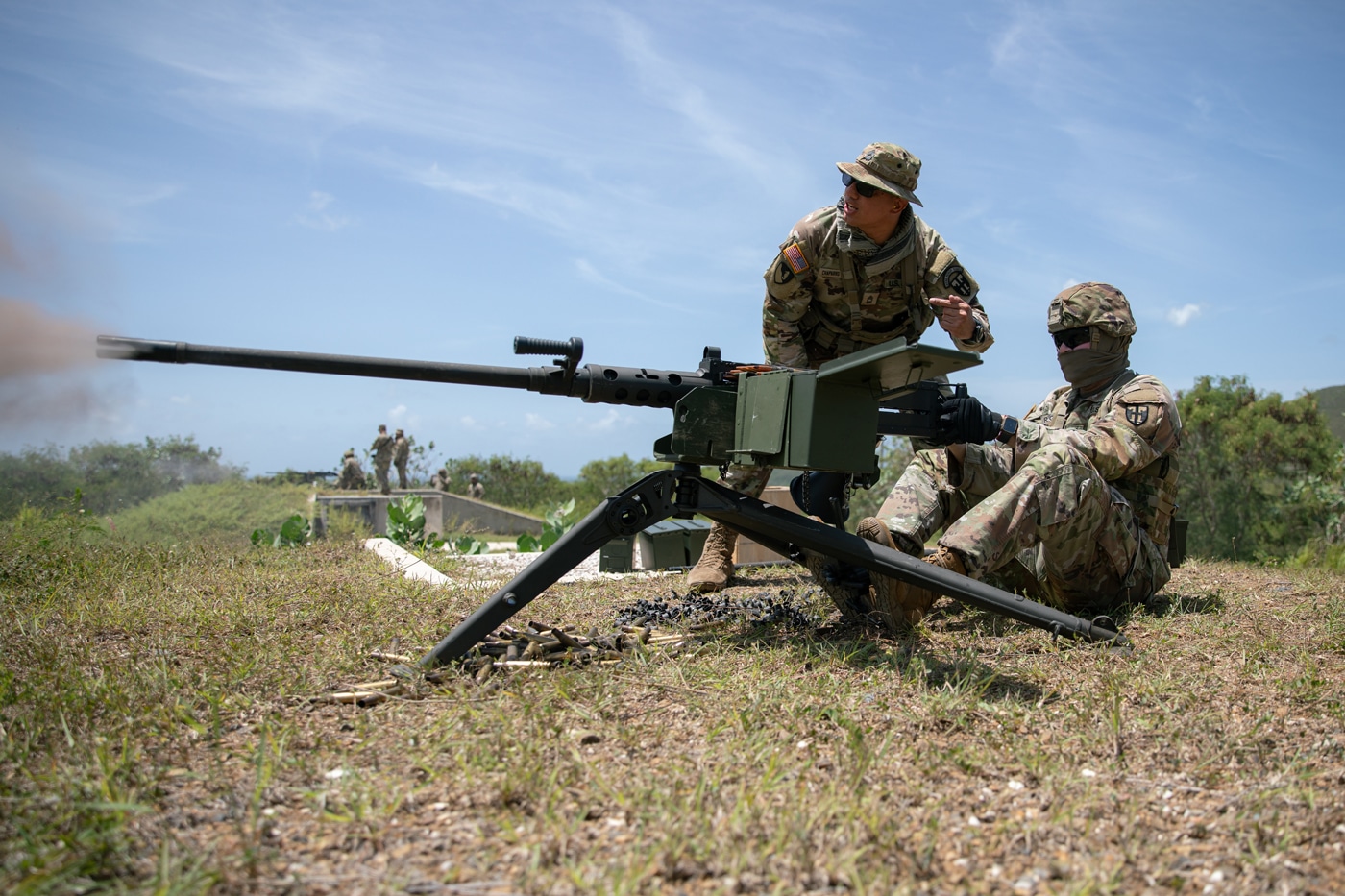 engineers in the Puerto Rico National Guard fire an M2 Browning machine gun