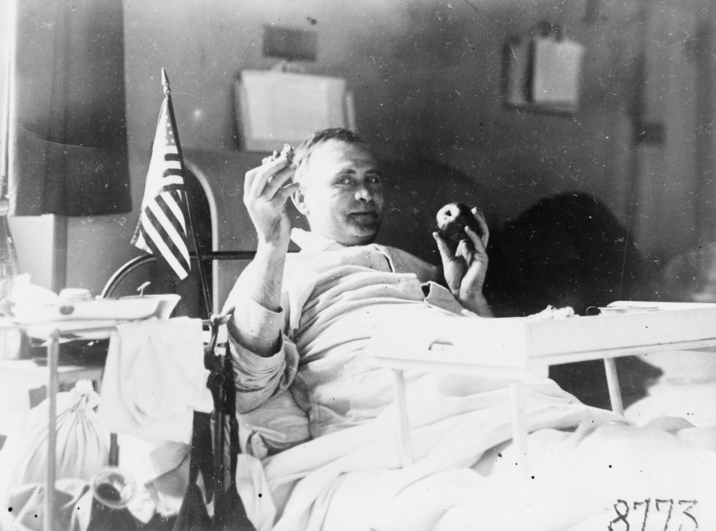 wounded US soldier in American Red Cross hospital during World War I