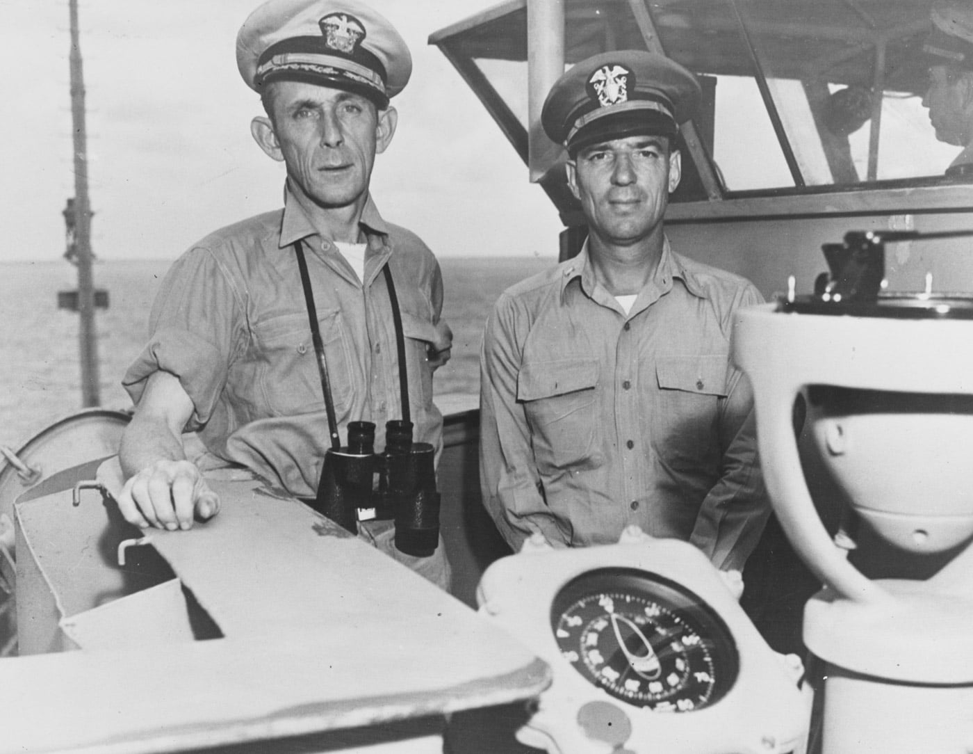 Captain Daniel V Gallery and Lieutenant JG Albert L David on USS Guadalcanal