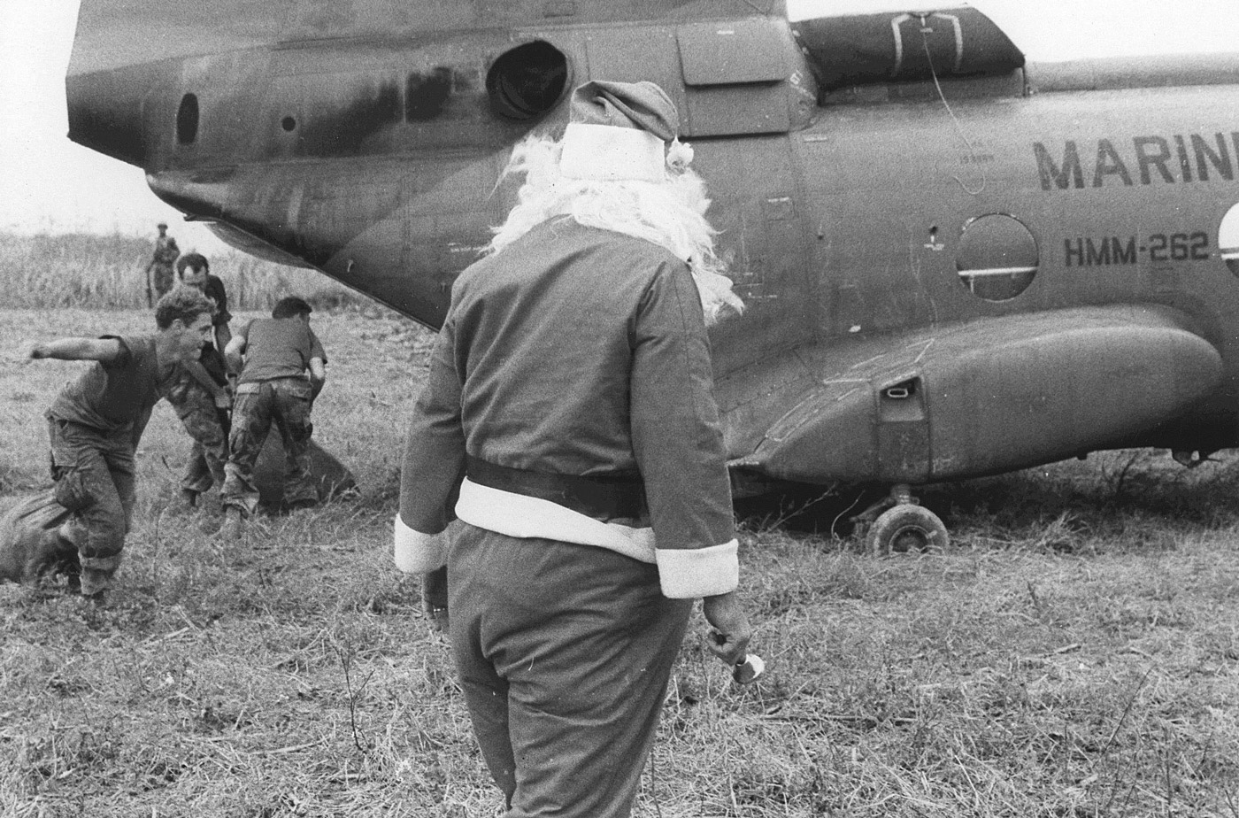 Santa Claus visits 5th Marine Division in Christmas Day 1969 during the Vietnam War