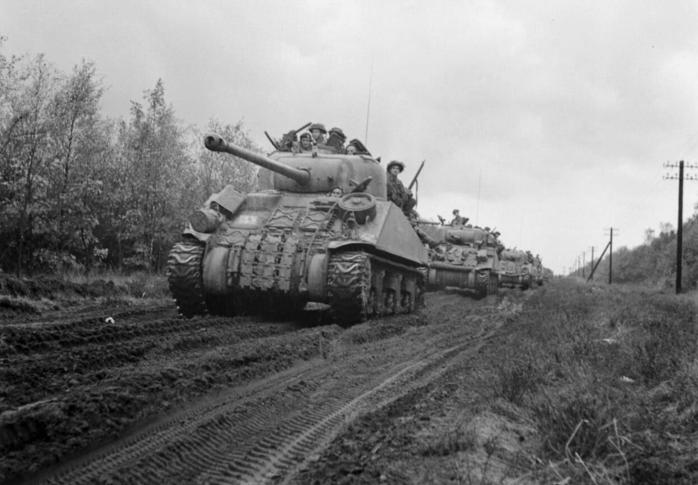 Sherman Firefly and M4 Sherman tanks October 1944 Venray Netherlands