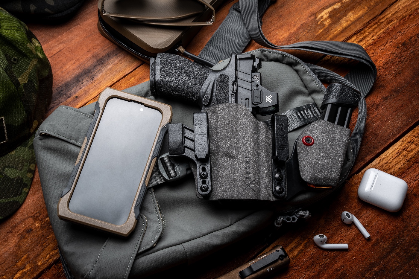 The Springfield Armory Echelon 4.0C is shown securely holstered in the Safariland Incog X, an inside-the-waistband holster crafted for appendix carry. The compact pistol’s slim profile aligns perfectly with the holster’s minimalist design, ensuring discreet and comfortable concealment. Together, this pairing emphasizes a balance of accessibility, security, and functionality for everyday carry.