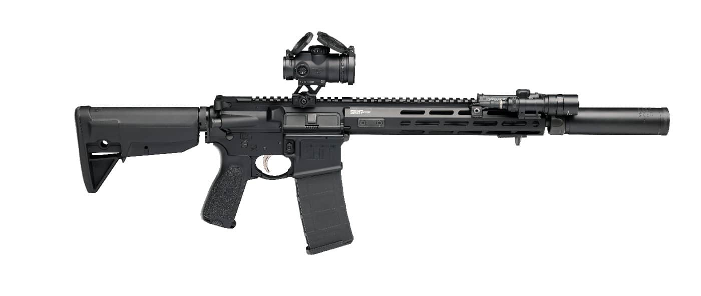 Surefire SOCOM 556-RC3 suppressor mounted on Springfield Armory SAINT SBR rifle