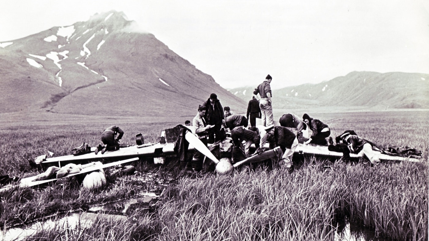 Technical Air Intelligence Unit recovering Mitsubishi A6M Zero fighter plane World War II