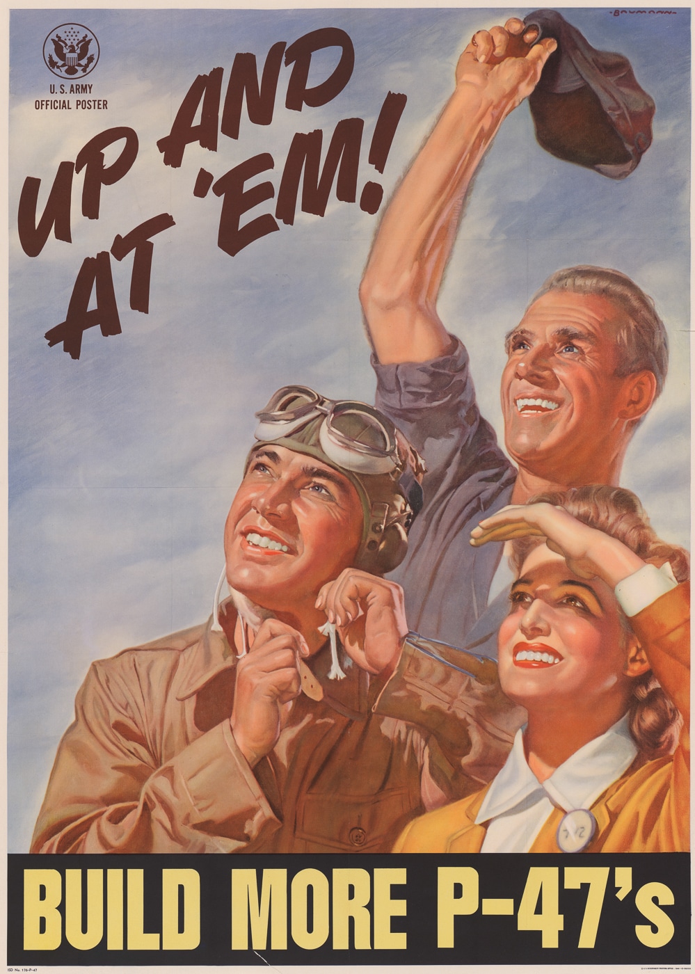 A World War II poster promoting the Republic P-47 Thunderbolt underscores the aircraft’s vital role in securing Allied success. The Thunderbolt was known for its ability to perform effectively as both a high-altitude fighter and a ground-attack aircraft. Its rugged design allowed it to withstand substantial damage, ensuring the safety of many pilots and the completion of critical missions. This poster serves as a reminder of the Thunderbolt's significant impact on the outcome of the war.