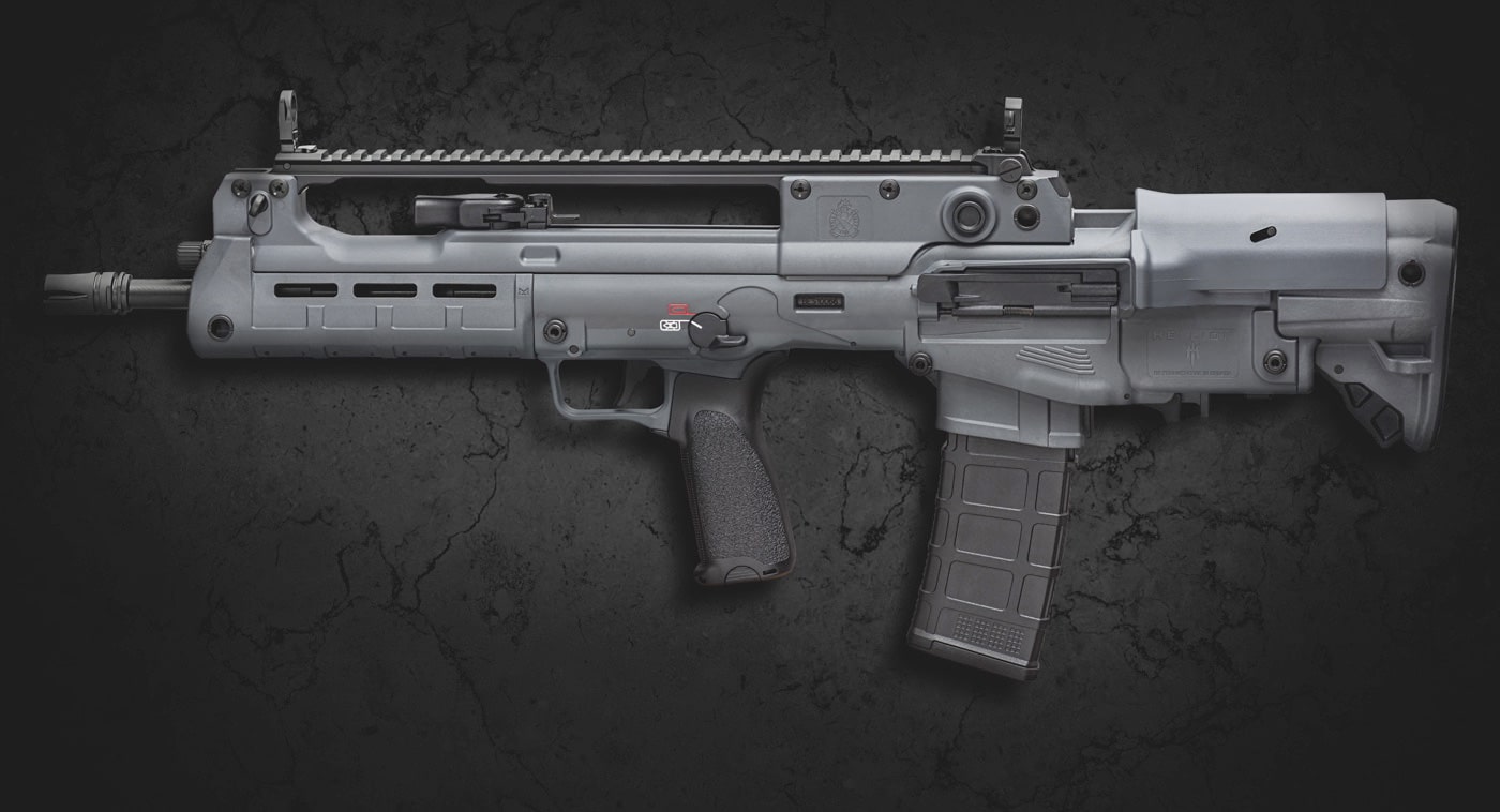 medium gray bullpup rifle