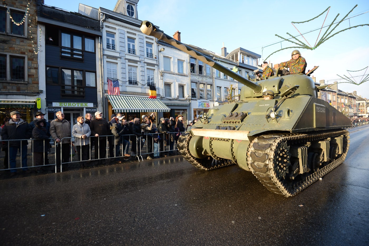 restored Sherman Firefly of Belgium Royal Museum during commemoration of Battle of the Bulge