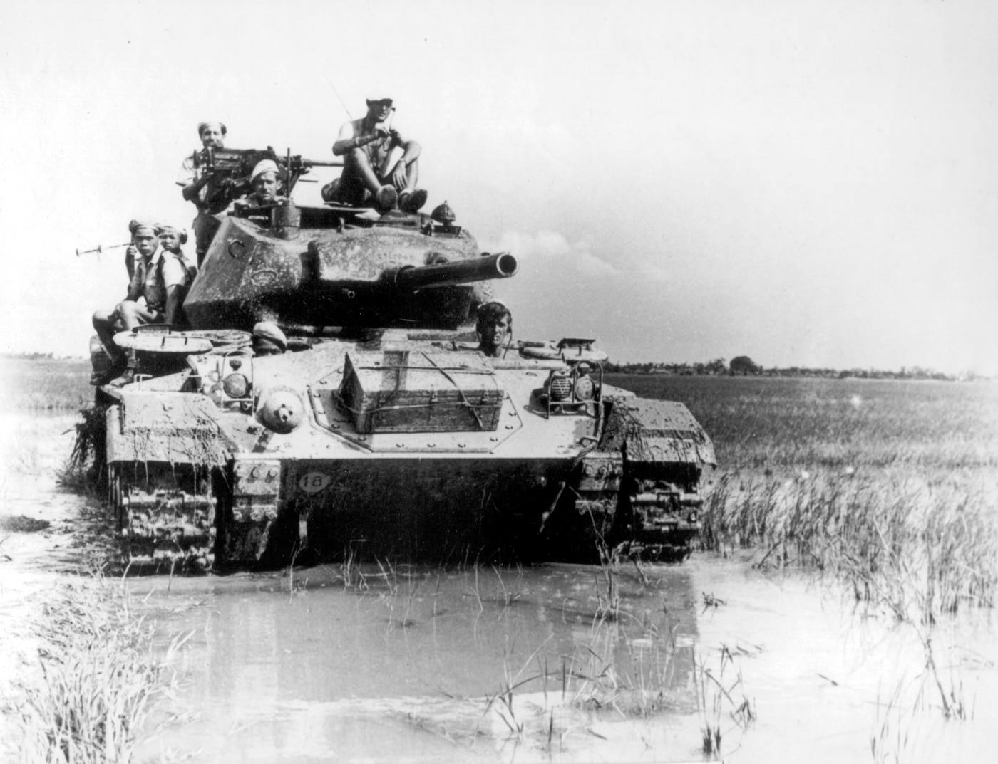 French soldiers with M24 Chaffee light tank at Battle of Dien Bien Phu