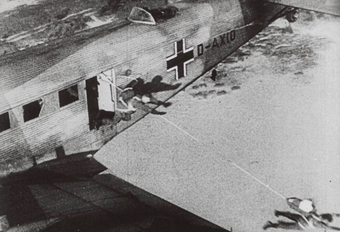 German paratroopers jump into the Netherlands during World War II