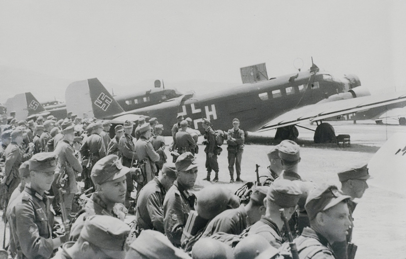 German troops wait to board a Junkers Ju 52