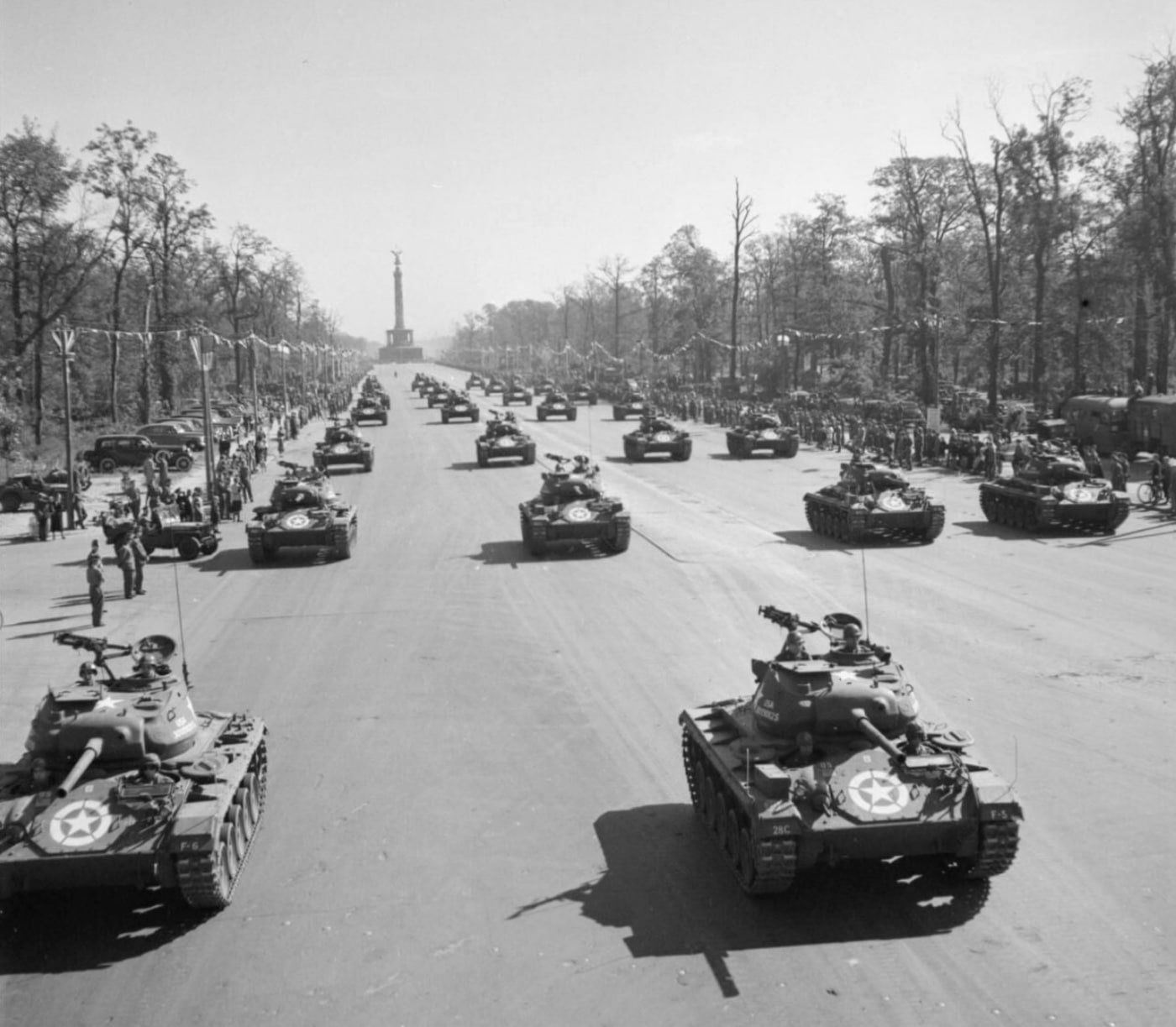 M24 Chaffee tanks in VJ Day parade in Germany