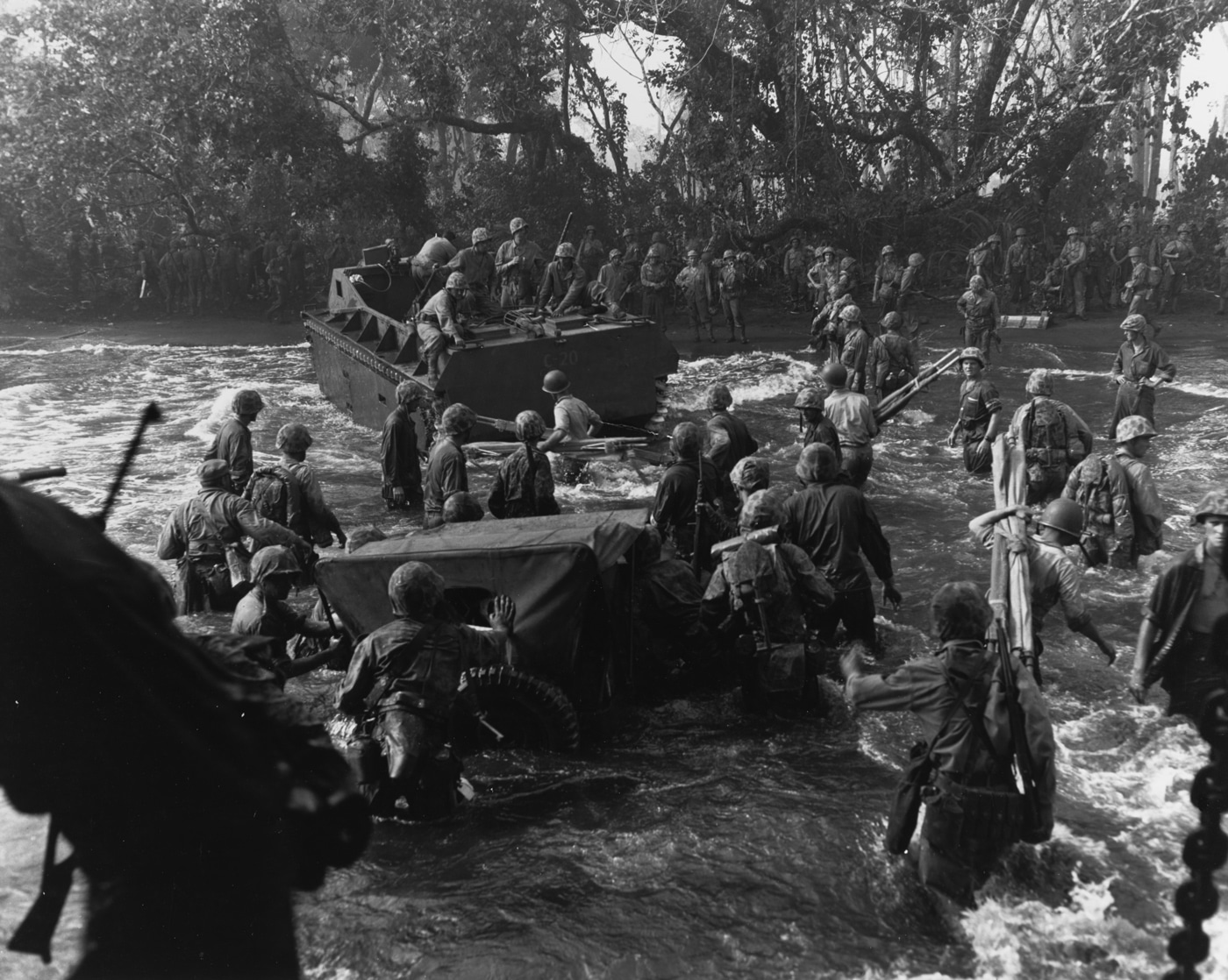 Marines and Coast Guardmen land in LVT-1 at Cape Cloucester 1943