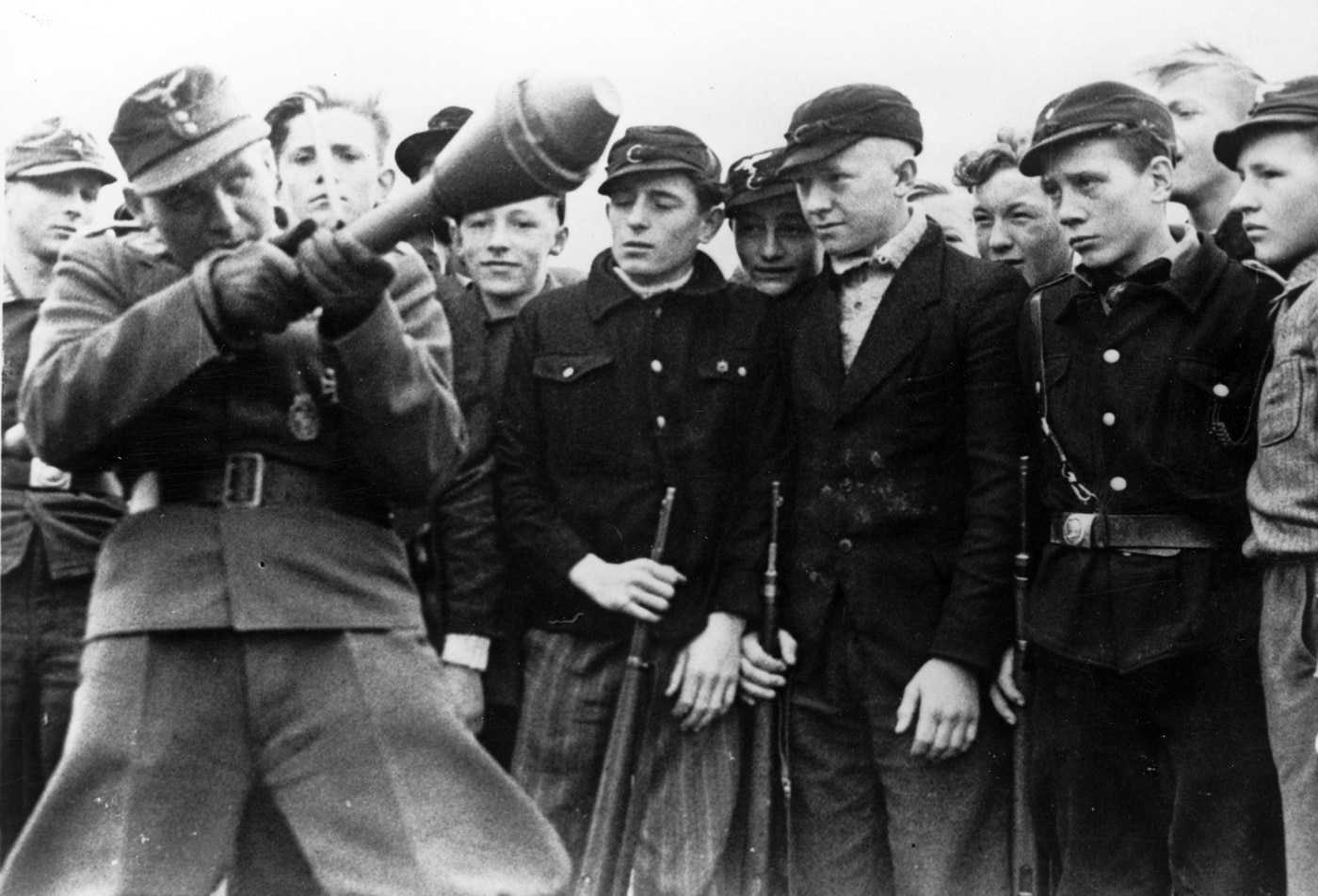 Volkssturm troops learn to use panzerfaust in World War II