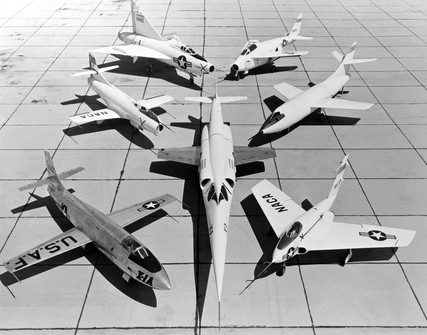 experimental planes with X-3 in center at Edwards AFB