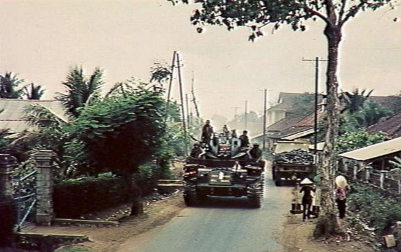 American M42 Duster drives through Ba Ria Vietnam