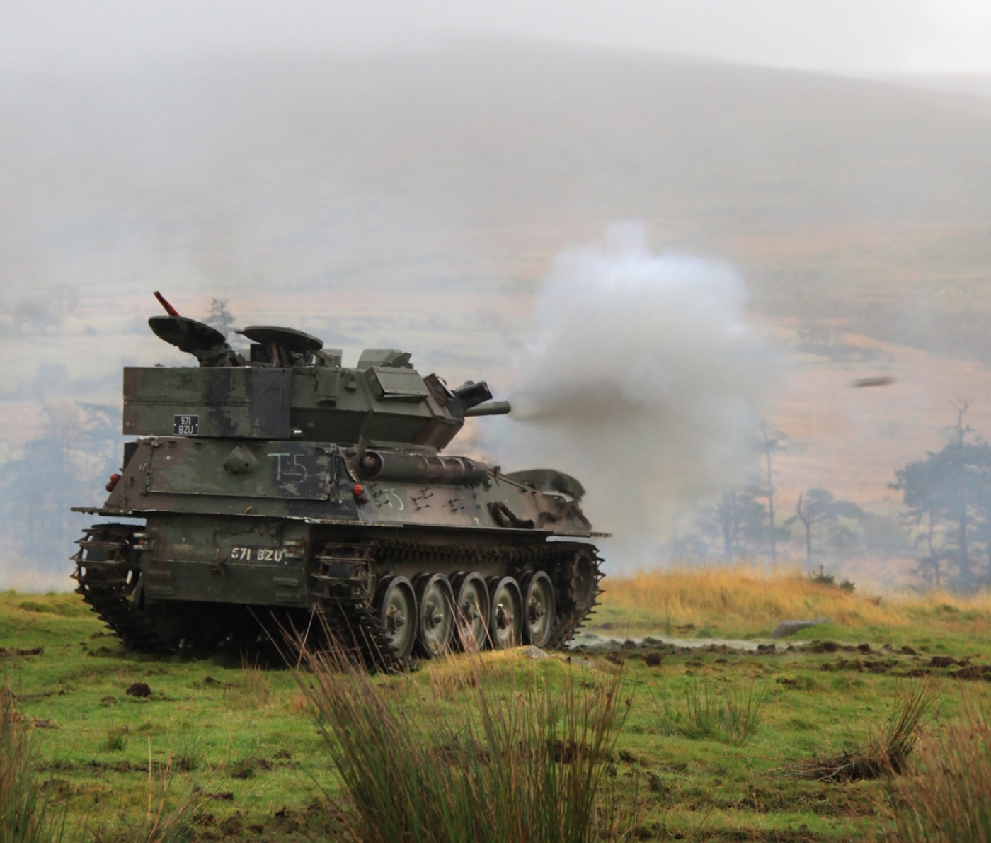 Irish Defence Forces FV101 Scorpion fires main gun in training