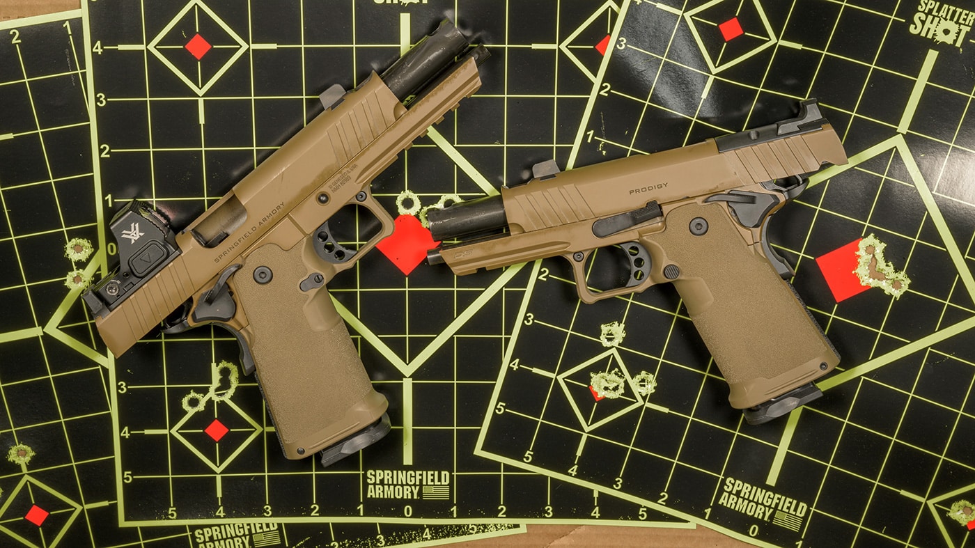 Springfield Armory 1911 DS Prodigy Coyote Brown Comp testing at the range