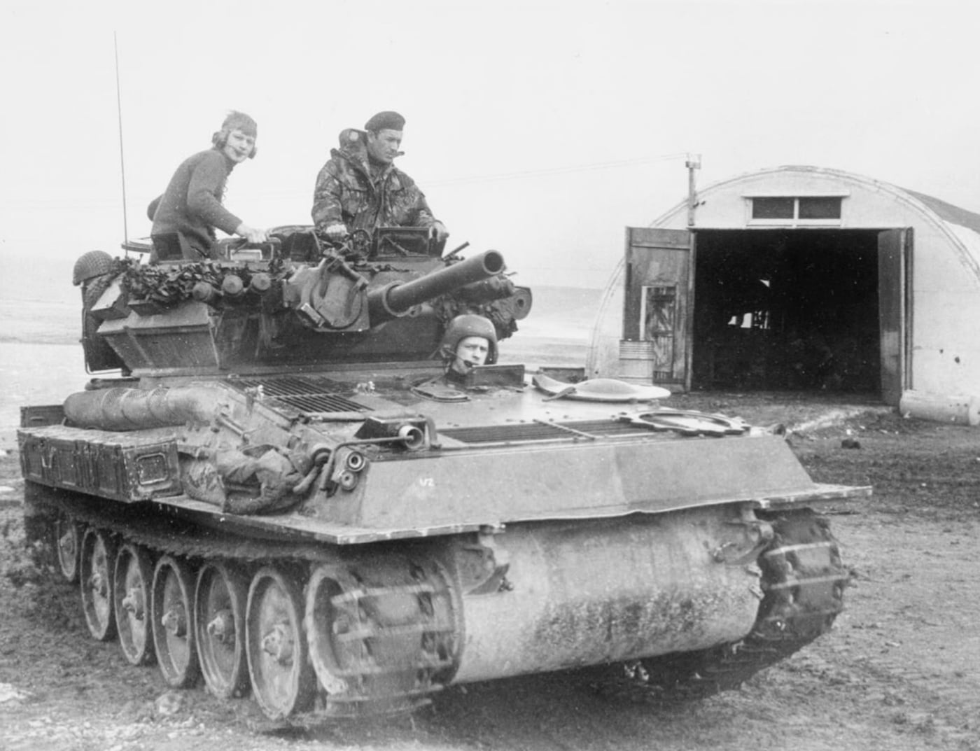 Scorpion light tank heads on patrol during the Falklands War