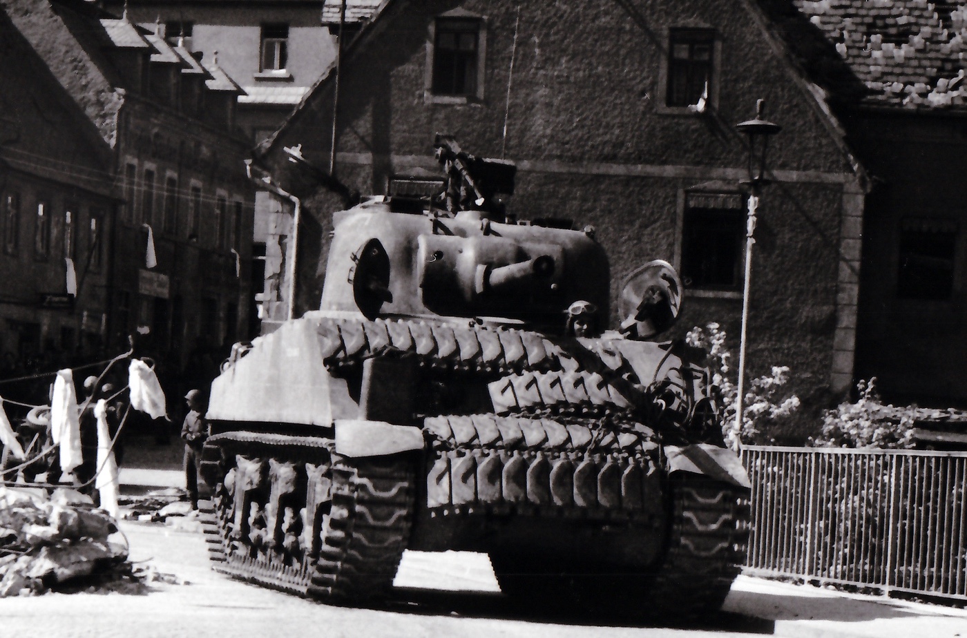 Sherman tank with track links as up armor