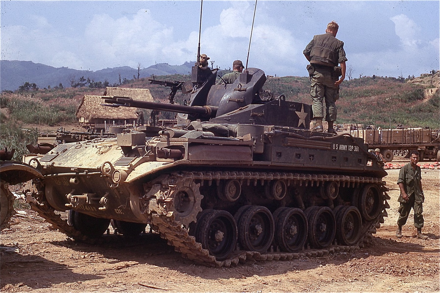 United States Marine Corps M42 Duster in security convoy during Vietnam War