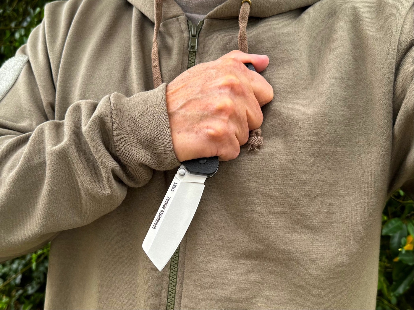 author holding the CRKT Ripsnort II during testing and evaluation