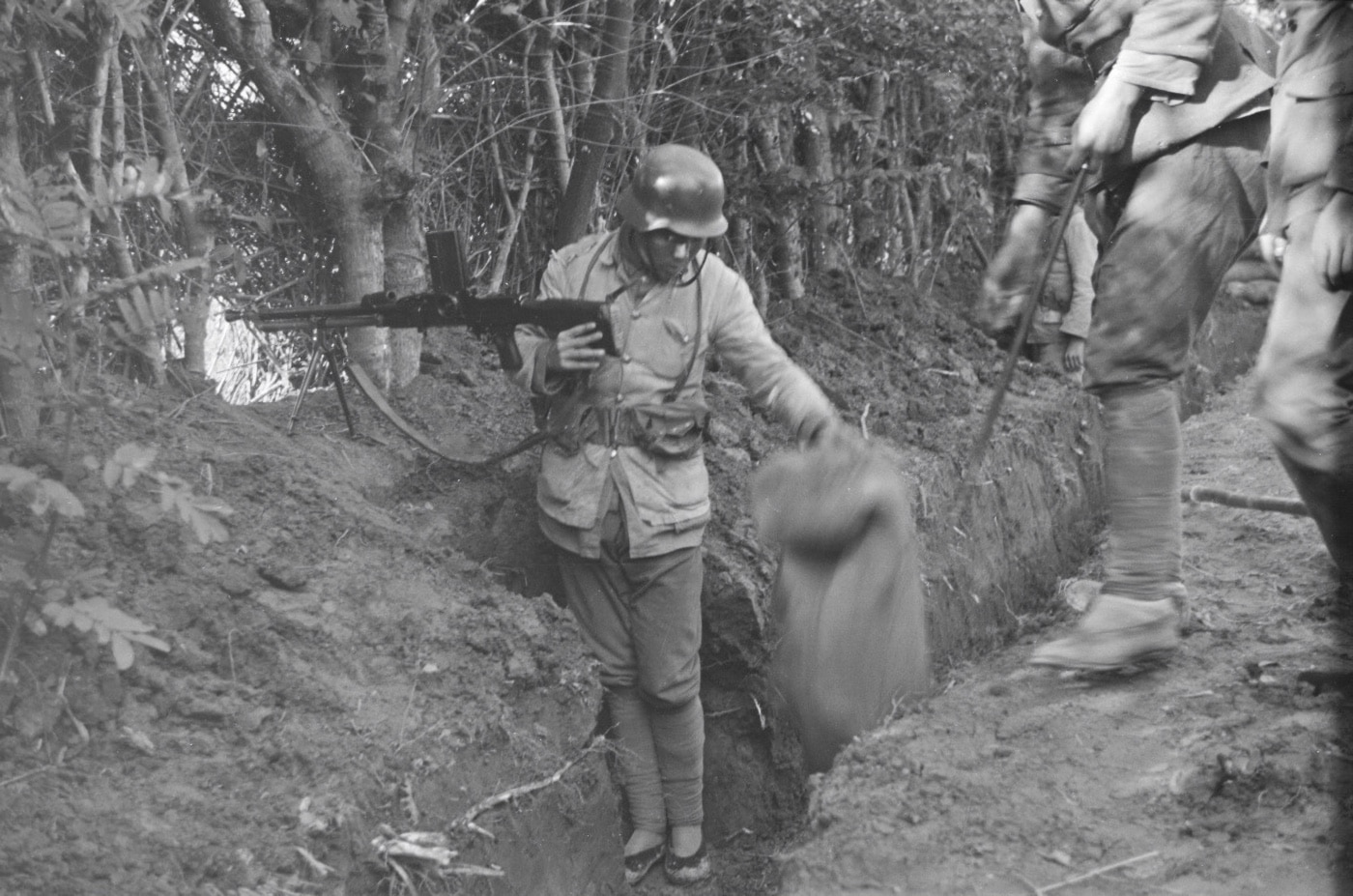 Chinese Nationalist soldiers in a trench during World War II