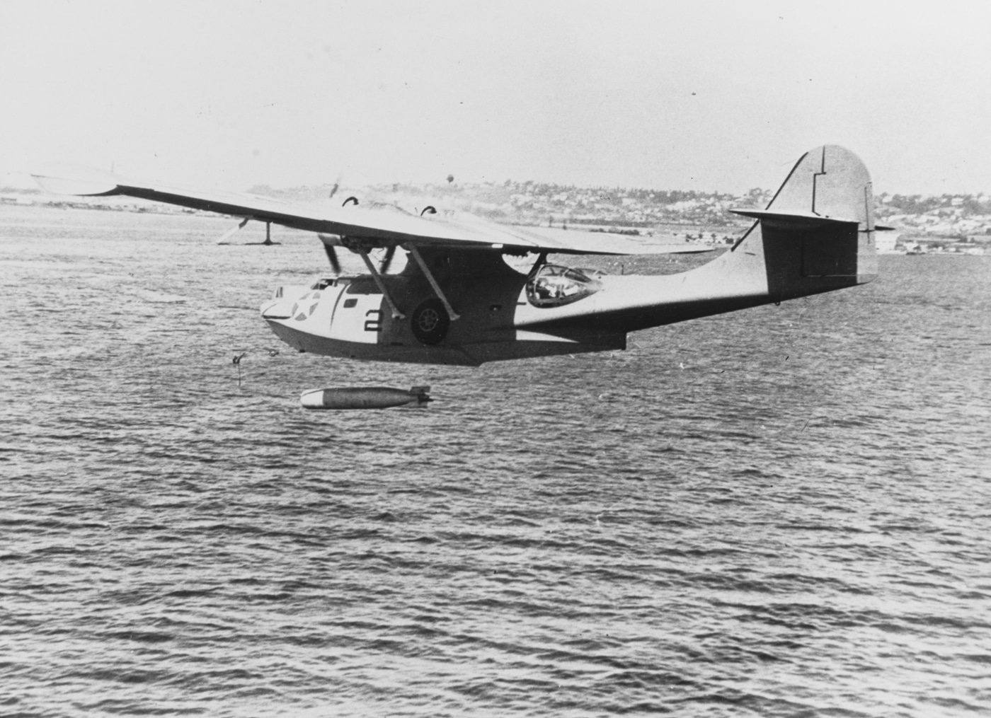 Consolidated PBY-5A drops a Mark 13 torpedo during testing