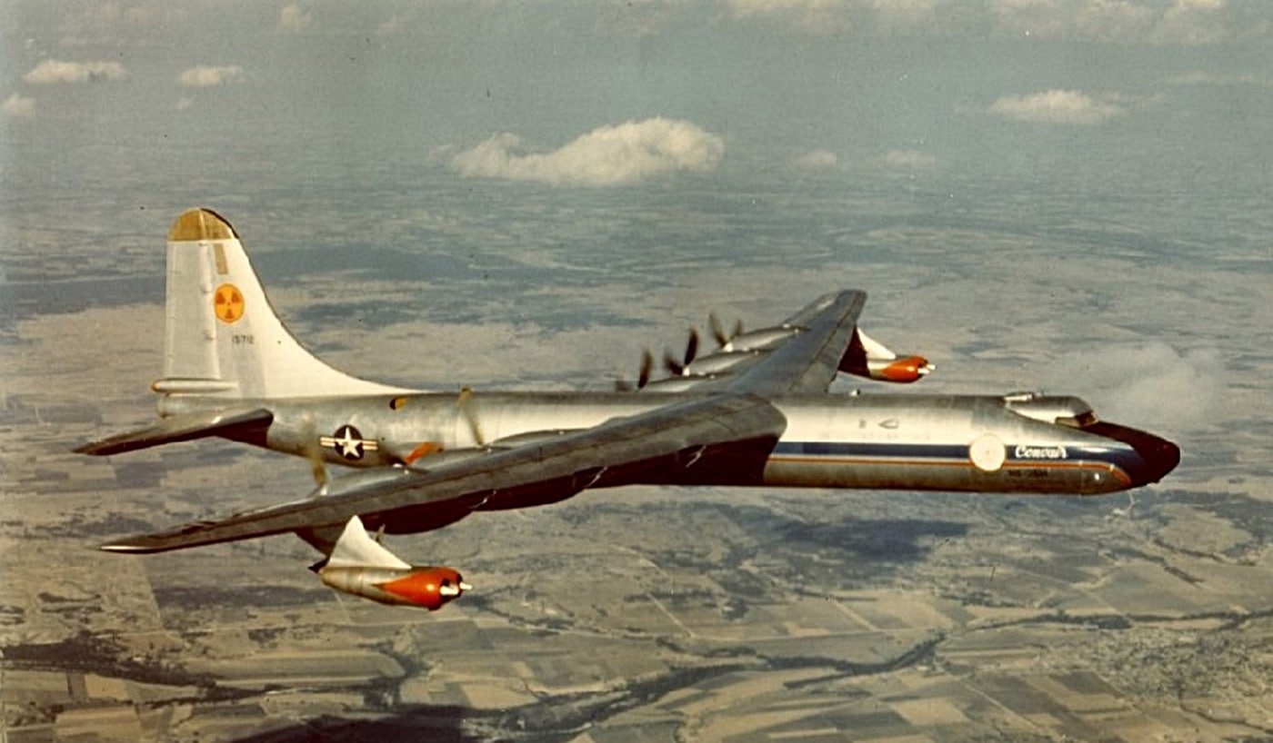 Convair NB-36H in flight radiation symbol on tail