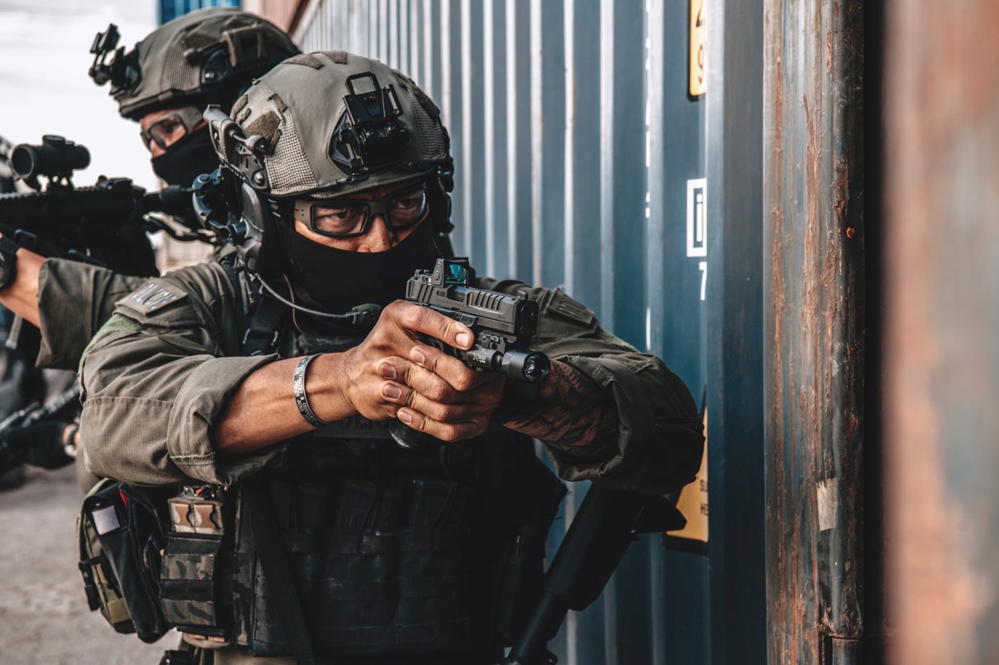 SWAT team member pointing Echelon pistol