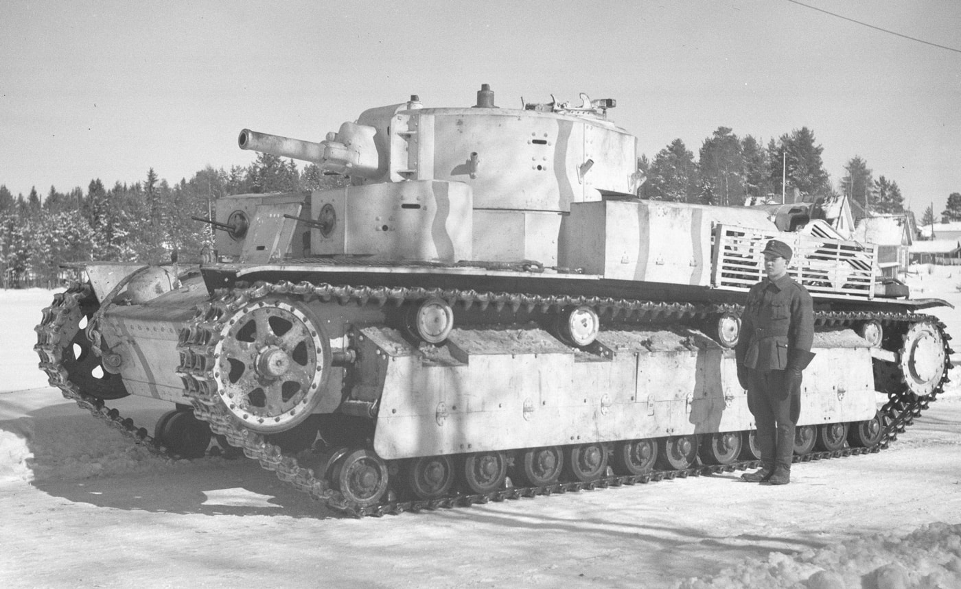 Shown here is a Soviet T-28 tank captured by Finland during the Winter War in 1940. The T-28 tank was a medium tank used by the Red Army.